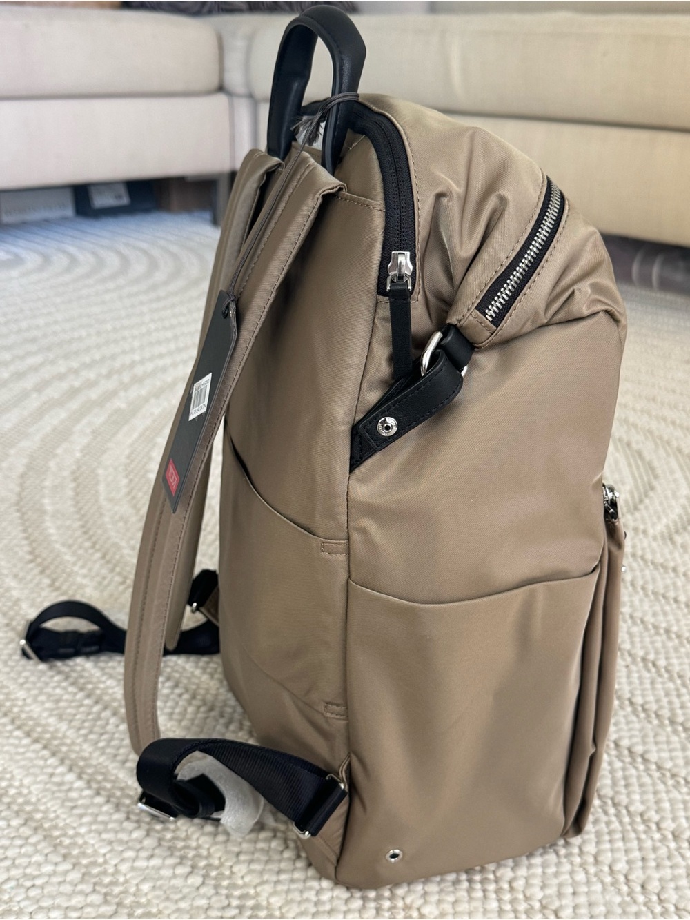 Tumi Paige Nylon Leather Travel Laptop Backpack Khaki NWT - Picture 7 of 8